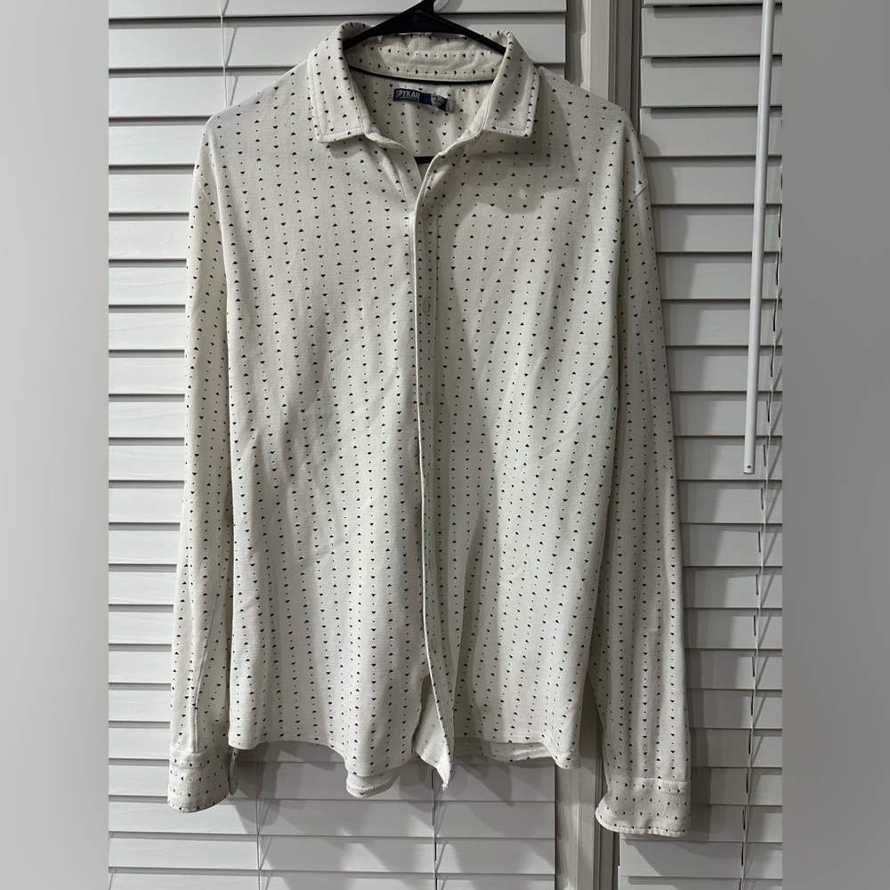 SpaykarWhite Button-Up Shirt with Black Hearts 🖤🤍 Size L! Best Offer Accepted!